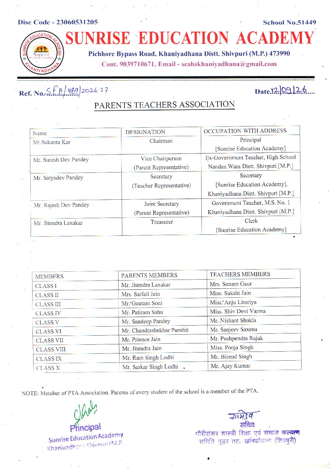 Parents Teachers Association (PTA) first page preview